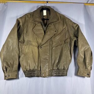Unbranded Genuine Leather Jacket Men's Large Brown Beige Vintage Bomber Style